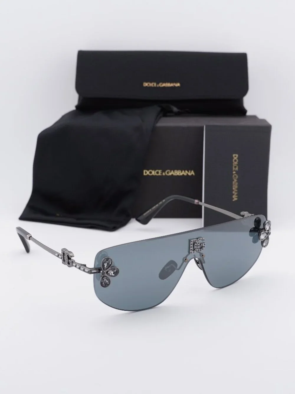 Dolce & Gabbana DG2333B 12866G Shield Sunglasses - Gunmetal / Grey